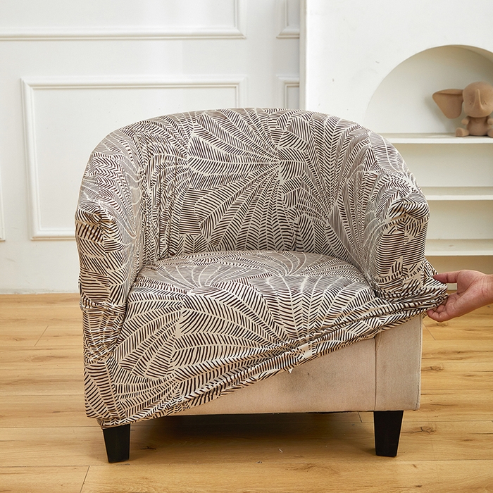 91家纺网 家纺一手货源 找家纺 逐日沙发套 2026新款牛奶丝印花-半圆沙发套 扇叶咖