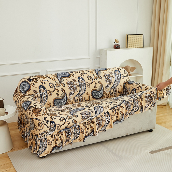 逐日沙发套 2026新款牛奶丝印花-裙摆沙发套 腰果花