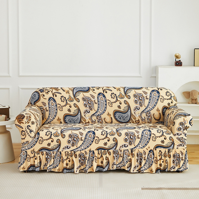 91家纺网 家纺一手货源 找家纺 逐日沙发套 2026新款牛奶丝印花-裙摆沙发套 腰果花