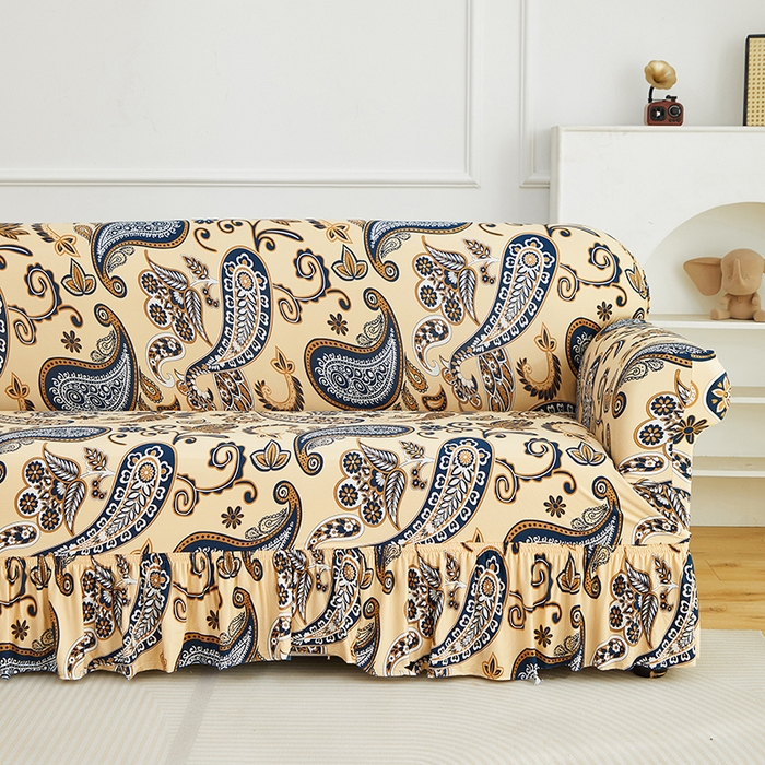 91家纺网 家纺一手货源 找家纺 逐日沙发套 2026新款牛奶丝印花-裙摆沙发套 腰果花