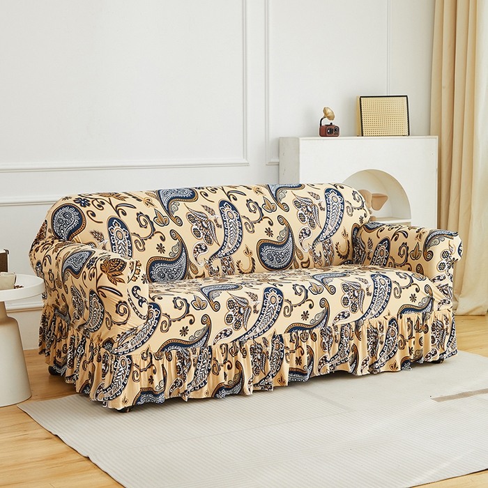 91家纺网 家纺一手货源 找家纺 逐日沙发套 2026新款牛奶丝印花-裙摆沙发套 腰果花