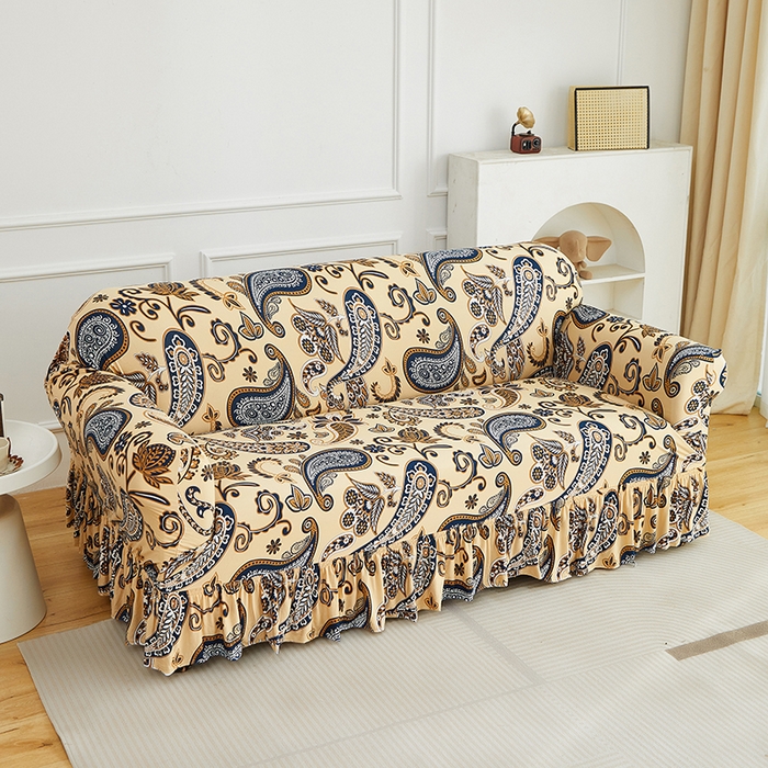 91家纺网 家纺一手货源 找家纺 逐日沙发套 2026新款牛奶丝印花-裙摆沙发套 腰果花