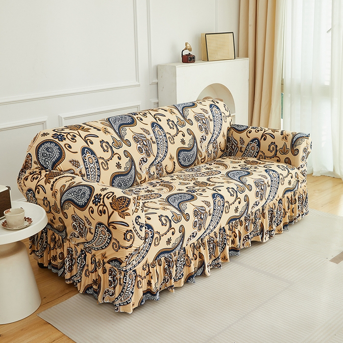 91家纺网 家纺一手货源 找家纺 逐日沙发套 2026新款牛奶丝印花-裙摆沙发套 腰果花