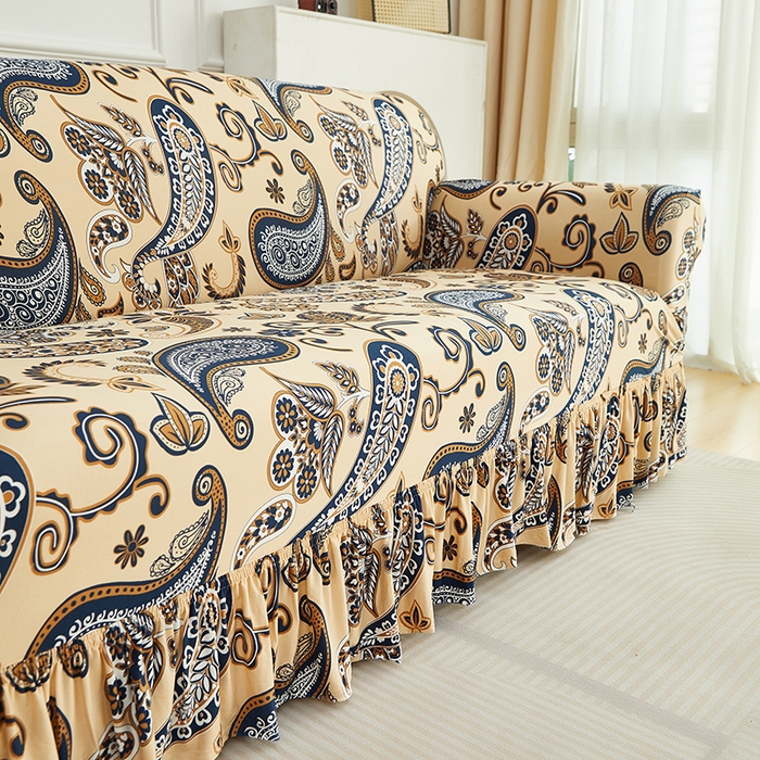 91家纺网 家纺一手货源 找家纺 逐日沙发套 2026新款牛奶丝印花-裙摆沙发套 腰果花