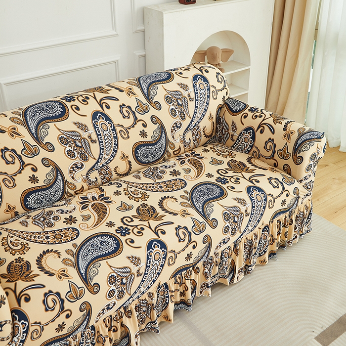 91家纺网 家纺一手货源 找家纺 逐日沙发套 2026新款牛奶丝印花-裙摆沙发套 腰果花