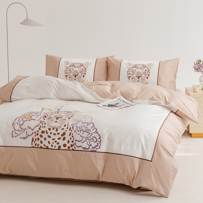 91家纺网 家纺一手货源 找家纺 波比可可 2026新款50s长绒棉纯棉全棉居家轻奢四件套 豹富