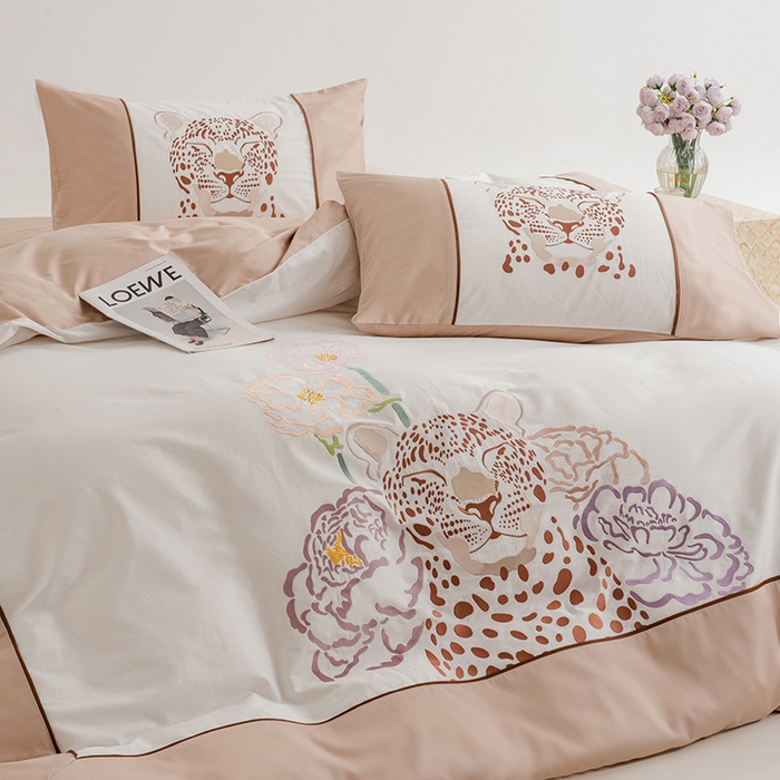 91家纺网 家纺一手货源 找家纺 波比可可 2026新款50s长绒棉纯棉全棉居家轻奢四件套 豹富