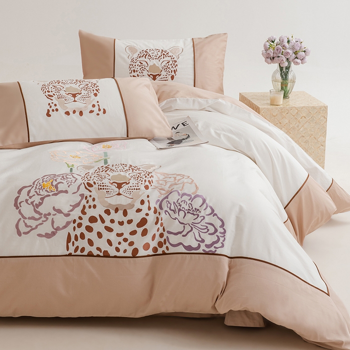 91家纺网 家纺一手货源 找家纺 波比可可 2026新款50s长绒棉纯棉全棉居家轻奢四件套 豹富