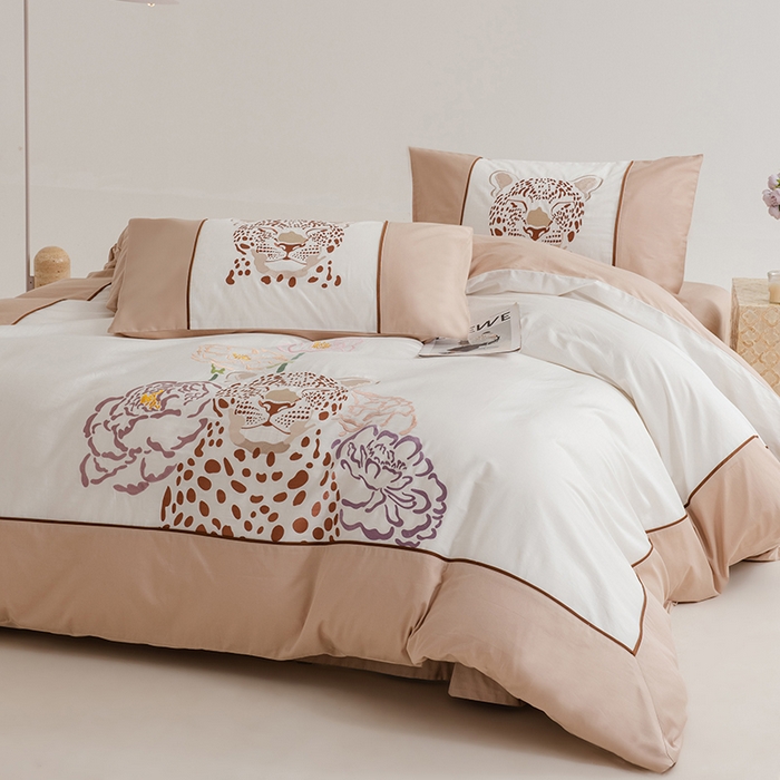 91家纺网 家纺一手货源 找家纺 波比可可 2026新款50s长绒棉纯棉全棉居家轻奢四件套 豹富