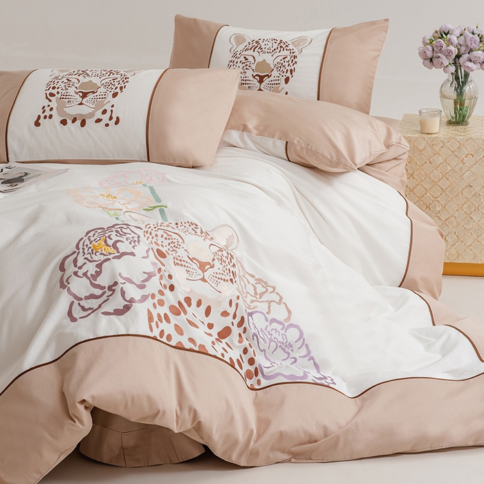 91家纺网 家纺一手货源 找家纺 波比可可 2026新款50s长绒棉纯棉全棉居家轻奢四件套 豹富