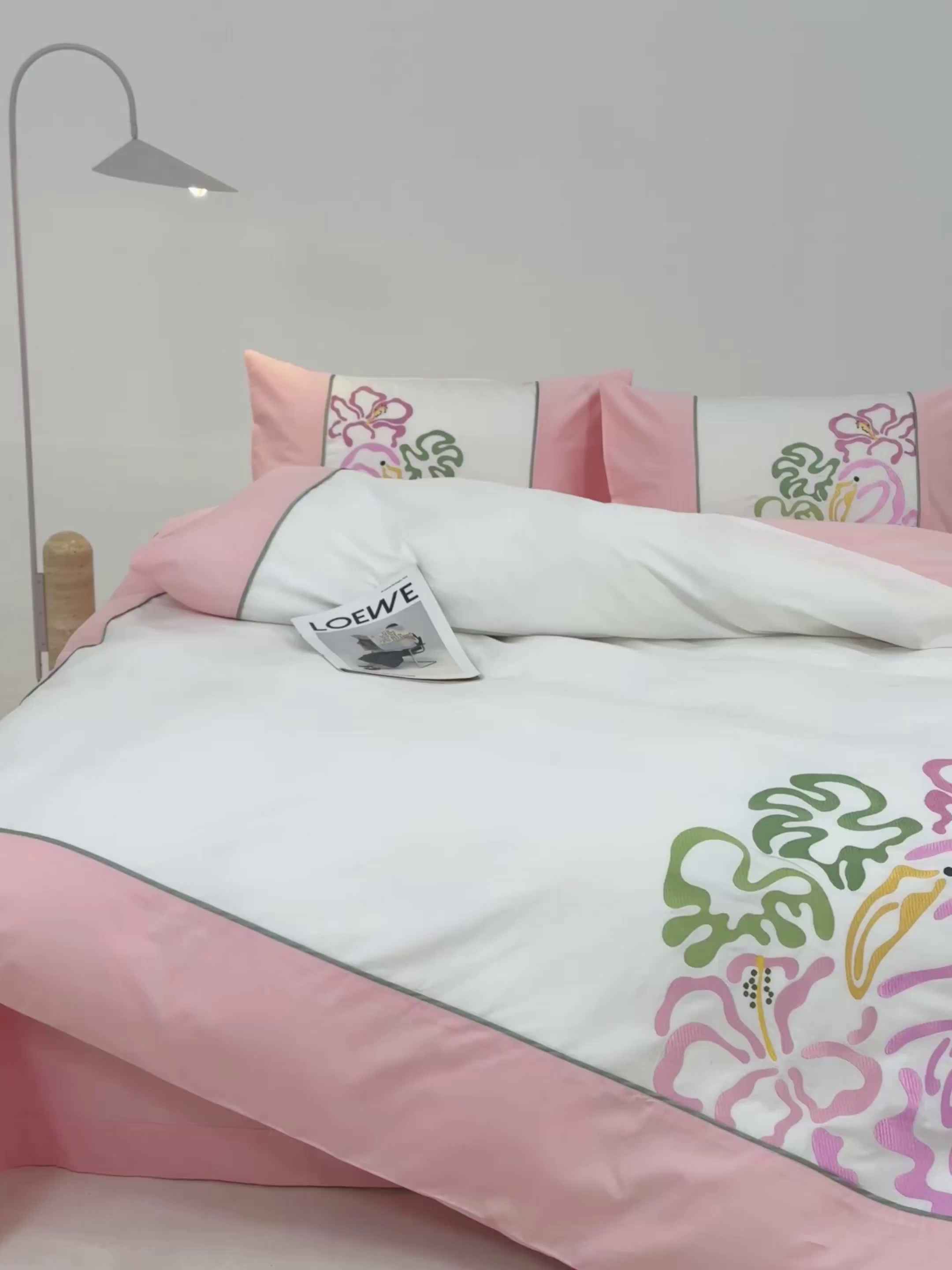 91家纺网 家纺一手货源 找家纺 波比可可 2026新款50s长绒棉纯棉全棉居家轻奢四件套 火烈鸟