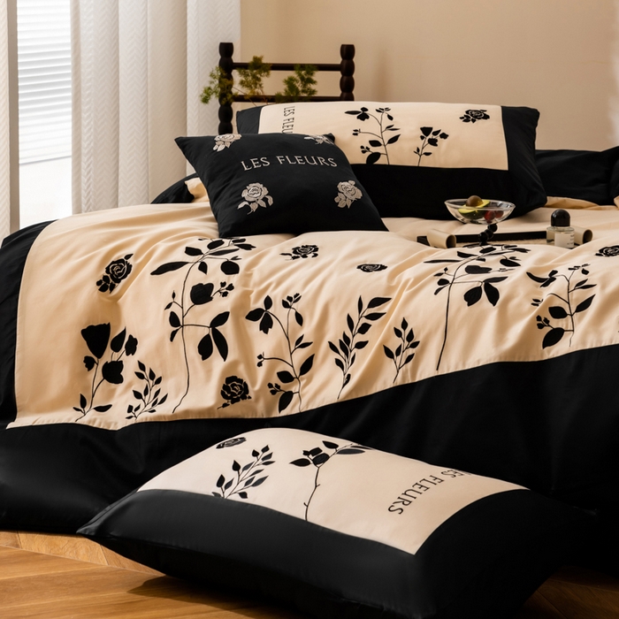 91家纺网 家纺一手货源 找家纺 （总）波比可可 2026新款50s长绒棉纯棉全棉居家轻奢四件套-款式二