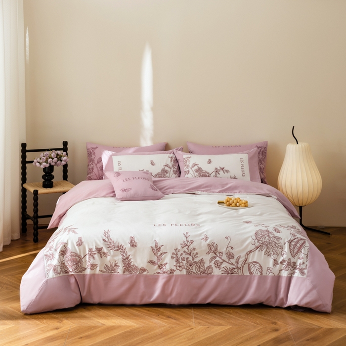 91家纺网 家纺一手货源 找家纺 波比可可 2026新款50s长绒棉纯棉全棉居家轻奢四件套-款式三 满园春色