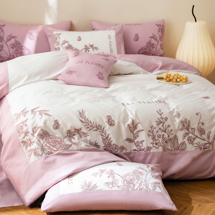 91家纺网 家纺一手货源 找家纺 波比可可 2026新款50s长绒棉纯棉全棉居家轻奢四件套-款式三 满园春色