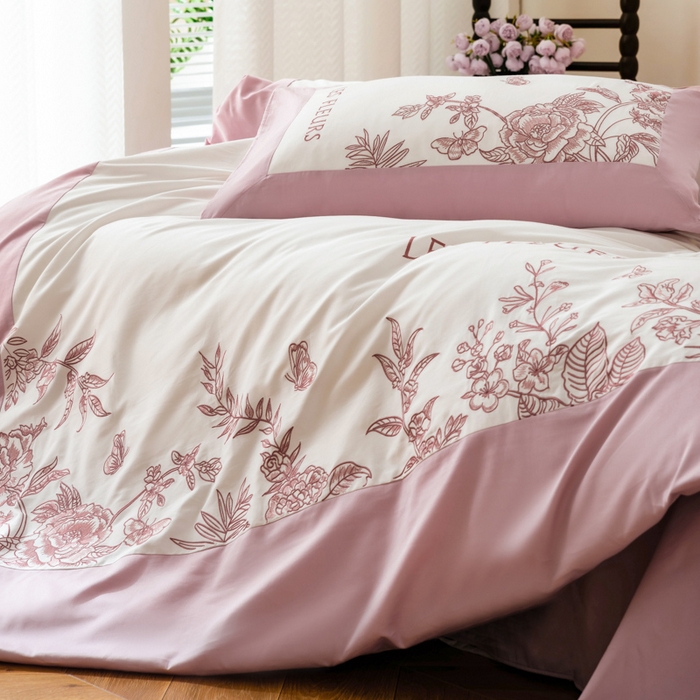 91家纺网 家纺一手货源 找家纺 波比可可 2026新款50s长绒棉纯棉全棉居家轻奢四件套-款式三 满园春色