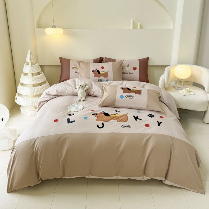 波比可可 2026新款全棉纯棉可爱刺绣四件套 PUPPY狗