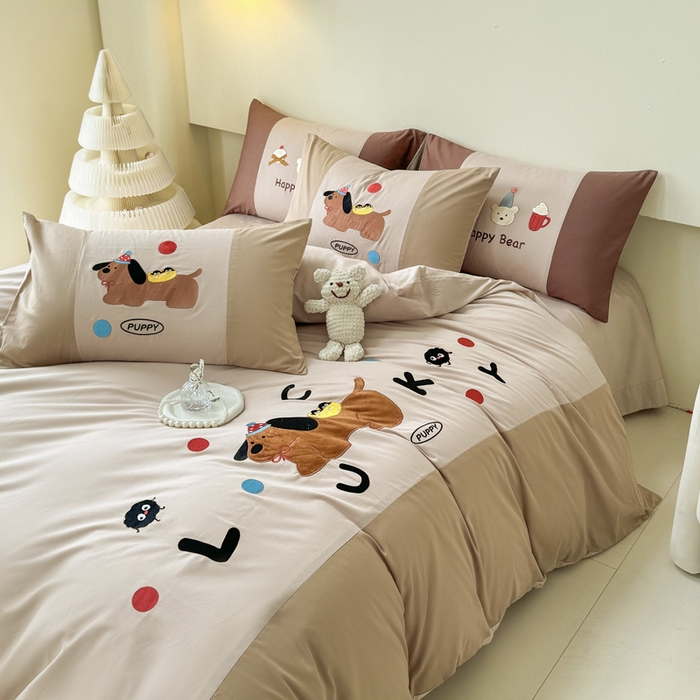 91家纺网 家纺一手货源 找家纺 波比可可 2026新款全棉纯棉可爱刺绣四件套 PUPPY狗