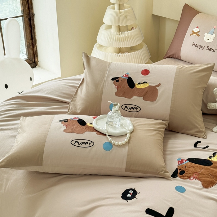 91家纺网 家纺一手货源 找家纺 波比可可 2026新款全棉纯棉可爱刺绣四件套 PUPPY狗