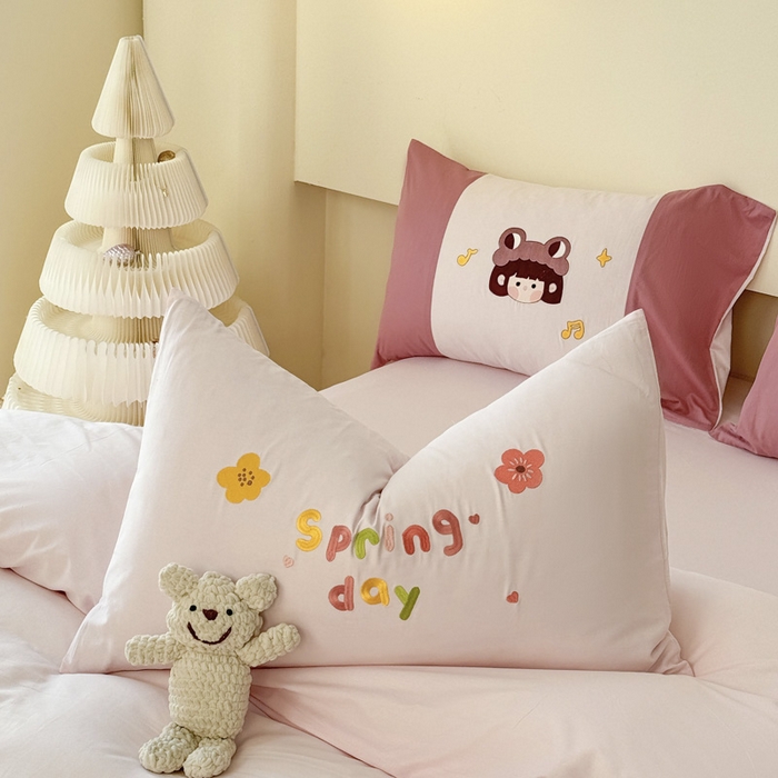 91家纺网 家纺一手货源 找家纺 波比可可 2026新款全棉纯棉可爱刺绣四件套 花花女孩