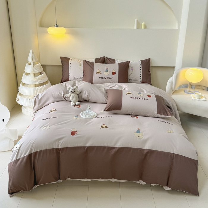 波比可可 2026新款全棉纯棉可爱刺绣四件套 啤酒熊