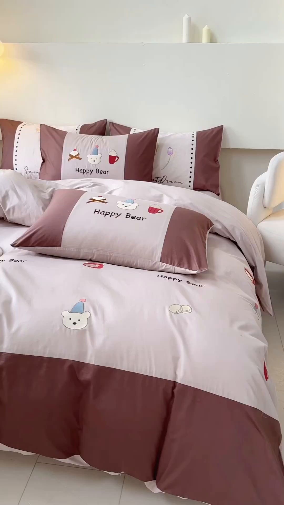 91家纺网 家纺一手货源 找家纺 波比可可 2026新款全棉纯棉可爱刺绣四件套 啤酒熊