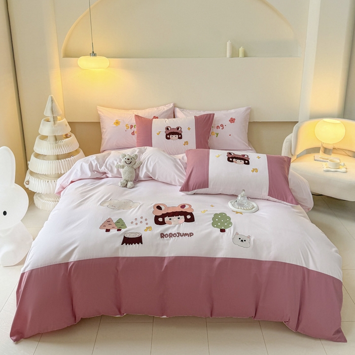 波比可可 2026新款全棉纯棉可爱刺绣四件套 蛙蛙女孩