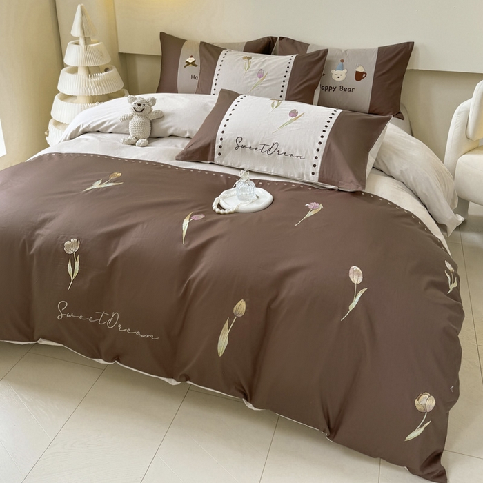 91家纺网 家纺一手货源 找家纺 波比可可 2026新款全棉纯棉可爱刺绣四件套 郁金香