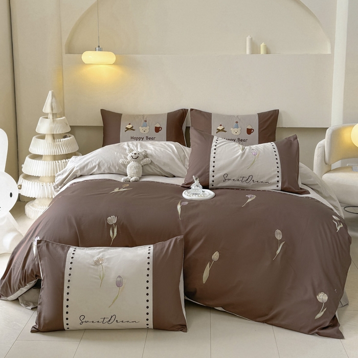 91家纺网 家纺一手货源 找家纺 波比可可 2026新款全棉纯棉可爱刺绣四件套 郁金香