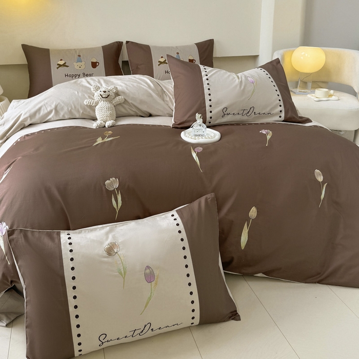 91家纺网 家纺一手货源 找家纺 波比可可 2026新款全棉纯棉可爱刺绣四件套 郁金香