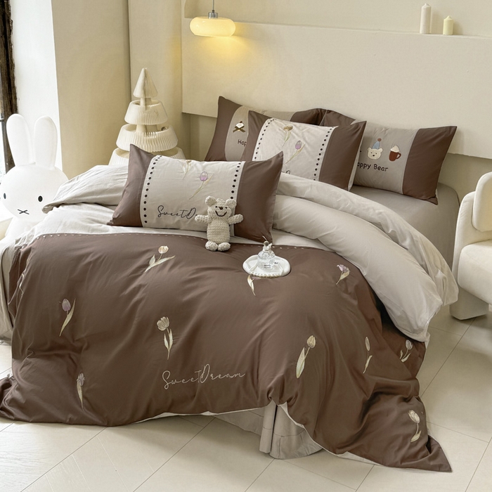 91家纺网 家纺一手货源 找家纺 波比可可 2026新款全棉纯棉可爱刺绣四件套 郁金香