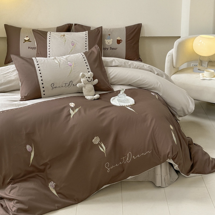 91家纺网 家纺一手货源 找家纺 波比可可 2026新款全棉纯棉可爱刺绣四件套 郁金香