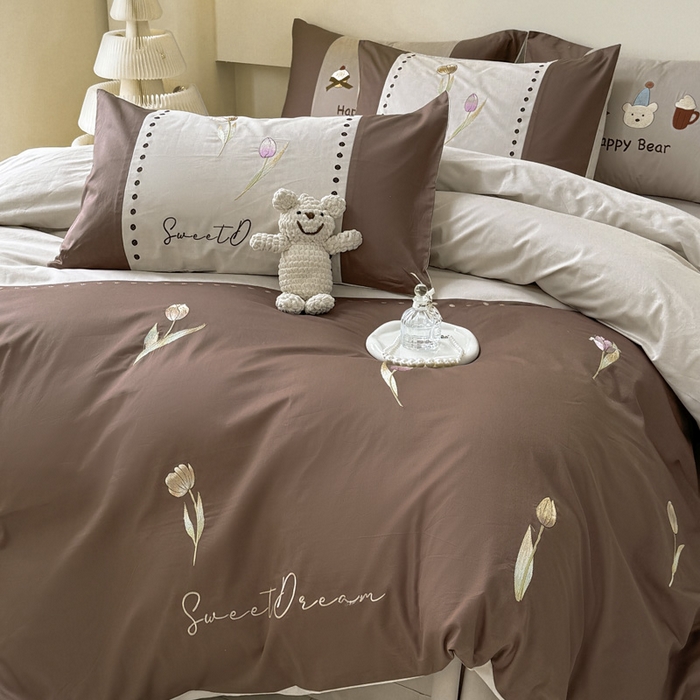 91家纺网 家纺一手货源 找家纺 波比可可 2026新款全棉纯棉可爱刺绣四件套 郁金香