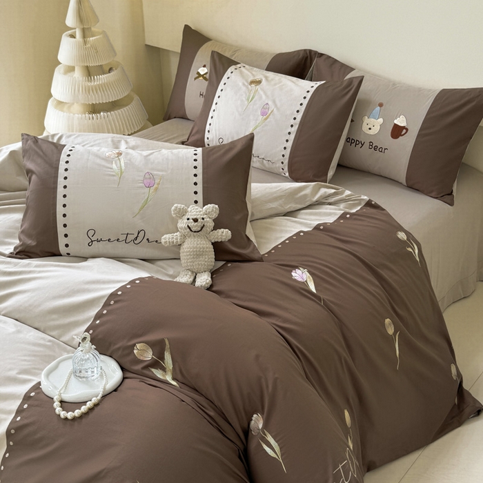 91家纺网 家纺一手货源 找家纺 波比可可 2026新款全棉纯棉可爱刺绣四件套 郁金香