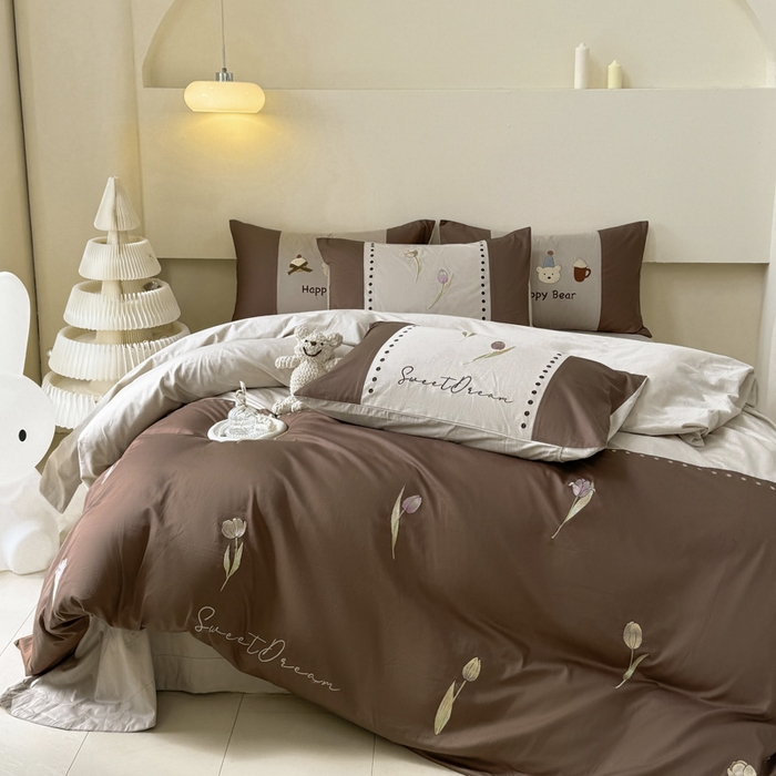 91家纺网 家纺一手货源 找家纺 波比可可 2026新款全棉纯棉可爱刺绣四件套 郁金香