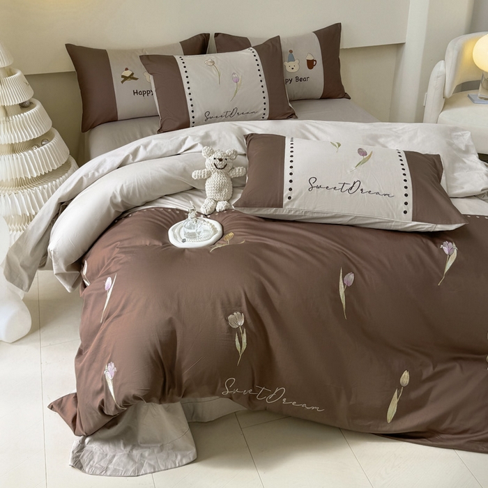 91家纺网 家纺一手货源 找家纺 波比可可 2026新款全棉纯棉可爱刺绣四件套 郁金香