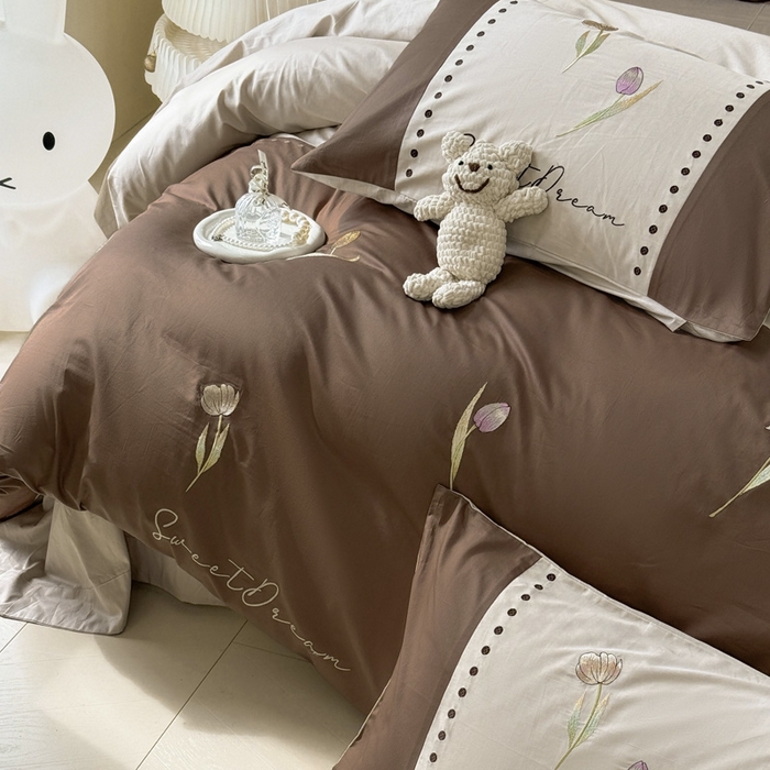 91家纺网 家纺一手货源 找家纺 波比可可 2026新款全棉纯棉可爱刺绣四件套 郁金香