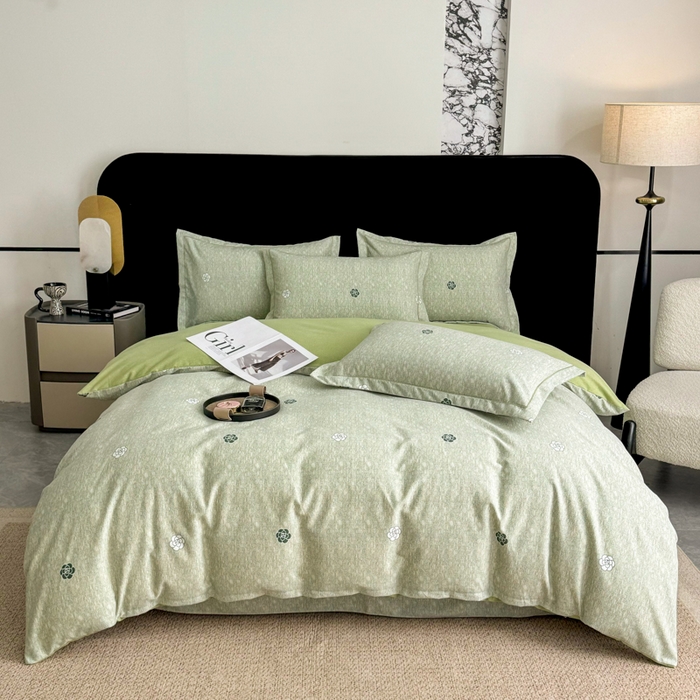 凌鼎 2025新款喷气加厚磨毛四件套系列2山茶诗篇-绿