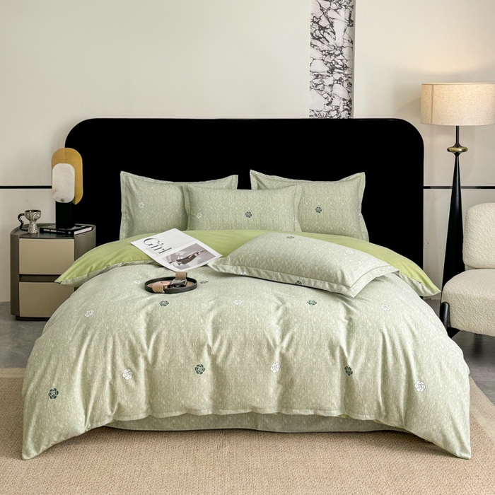 91家纺网 家纺一手货源 找家纺 凌鼎 2025新款喷气加厚磨毛四件套系列2山茶诗篇-绿