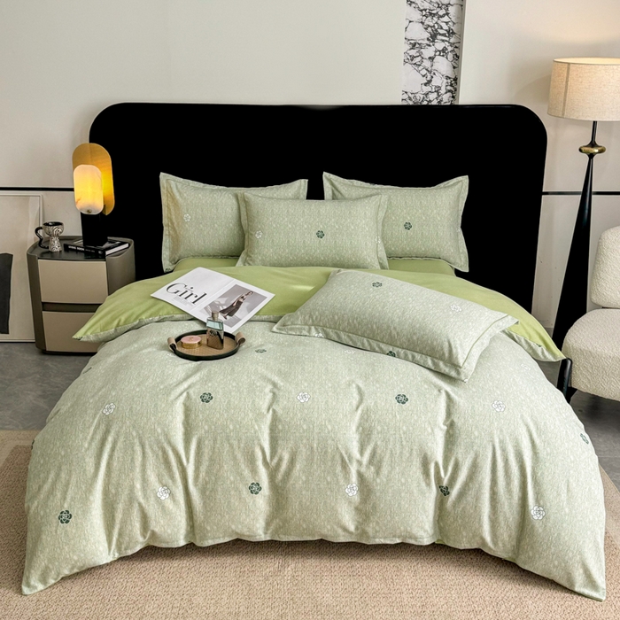 91家纺网 家纺一手货源 找家纺 凌鼎 2025新款喷气加厚磨毛四件套系列2山茶诗篇-绿