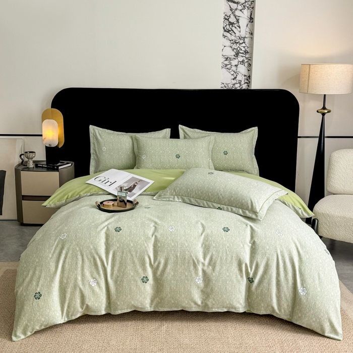 91家纺网 家纺一手货源 找家纺 凌鼎 2025新款喷气加厚磨毛四件套系列2山茶诗篇-绿