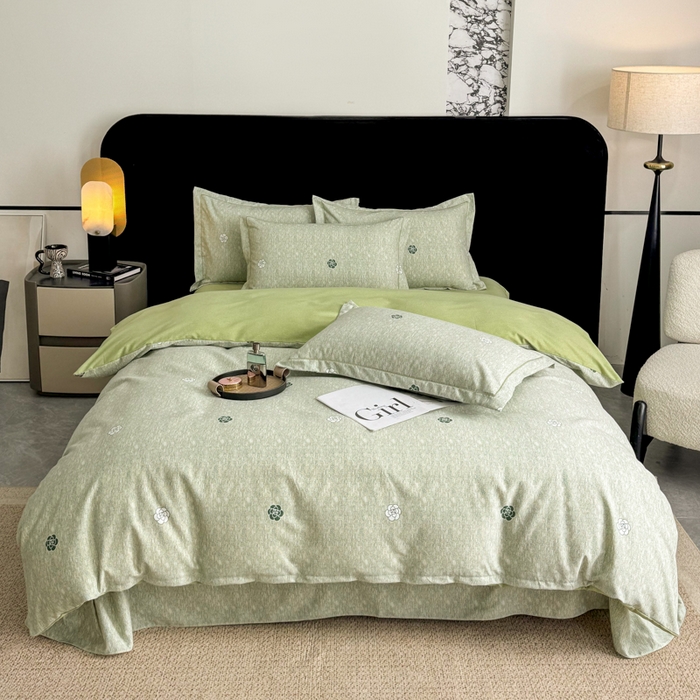 91家纺网 家纺一手货源 找家纺 凌鼎 2025新款喷气加厚磨毛四件套系列2山茶诗篇-绿