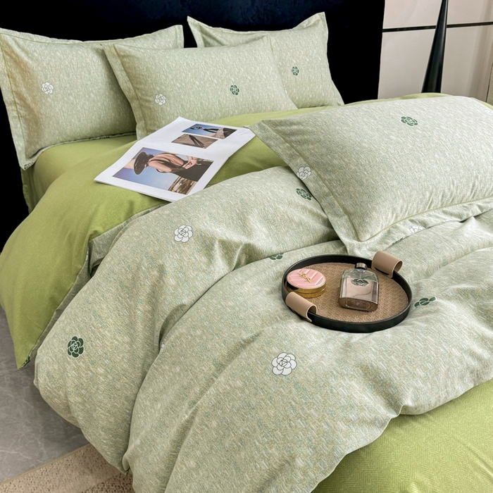 91家纺网 家纺一手货源 找家纺 凌鼎 2025新款喷气加厚磨毛四件套系列2山茶诗篇-绿
