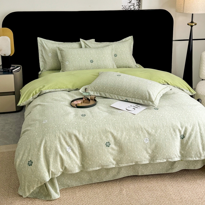 91家纺网 家纺一手货源 找家纺 凌鼎 2025新款喷气加厚磨毛四件套系列2山茶诗篇-绿