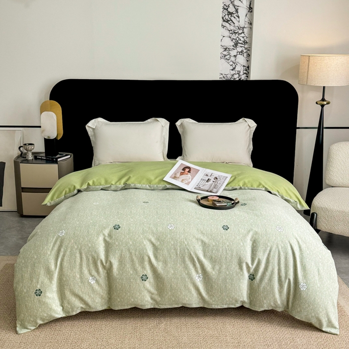 91家纺网 家纺一手货源 找家纺 凌鼎 2025新款喷气加厚磨毛四件套系列2山茶诗篇-绿