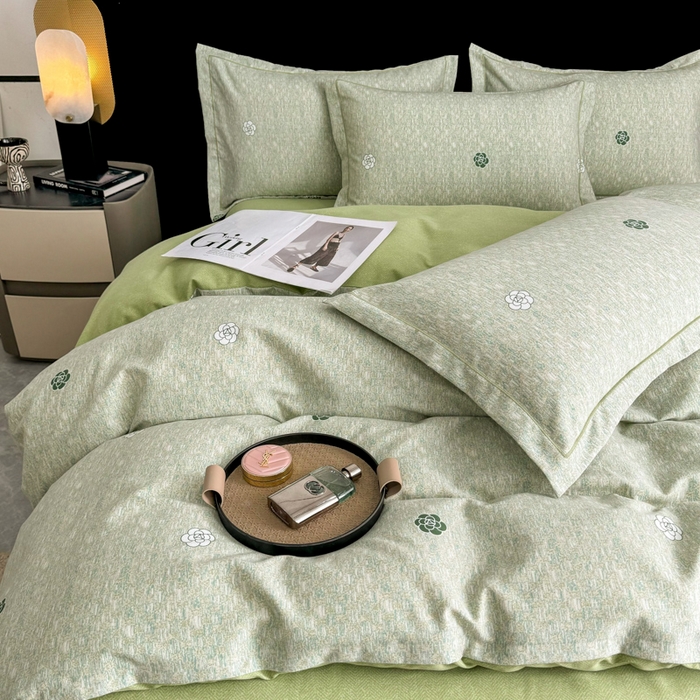 91家纺网 家纺一手货源 找家纺 凌鼎 2025新款喷气加厚磨毛四件套系列2山茶诗篇-绿