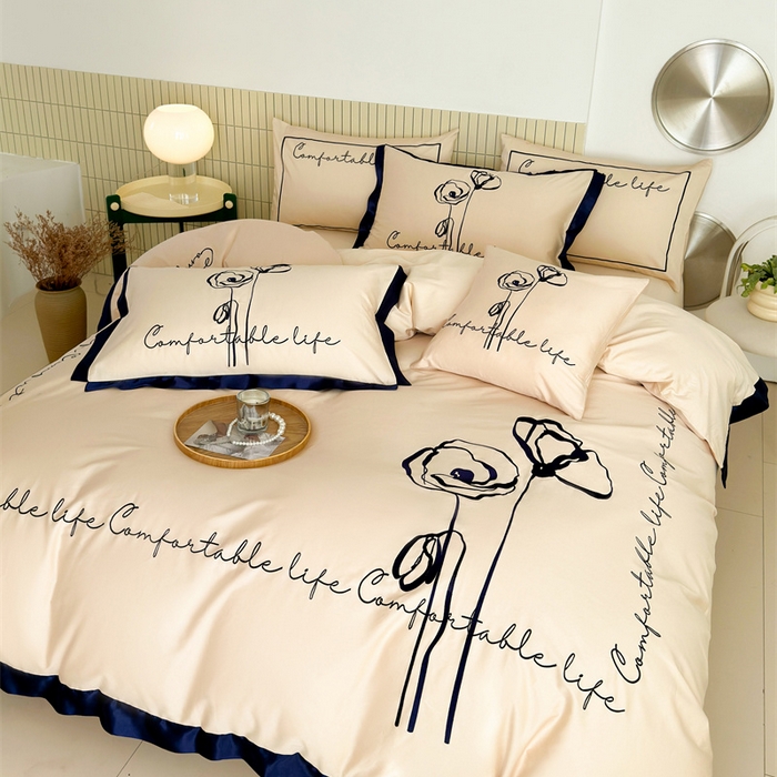 91家纺网 家纺一手货源 找家纺 波比可可 2026新款50s长绒棉纯棉全棉居家轻奢刺绣四件套 花卉