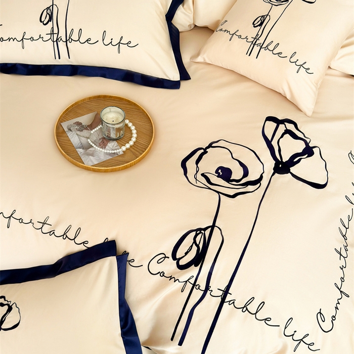 91家纺网 家纺一手货源 找家纺 波比可可 2026新款50s长绒棉纯棉全棉居家轻奢刺绣四件套 花卉