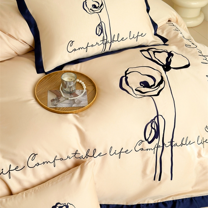 91家纺网 家纺一手货源 找家纺 波比可可 2026新款50s长绒棉纯棉全棉居家轻奢刺绣四件套 花卉