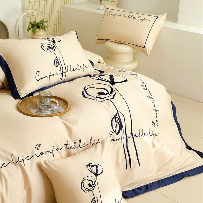 91家纺网 家纺一手货源 找家纺 波比可可 2026新款50s长绒棉纯棉全棉居家轻奢刺绣四件套 花卉