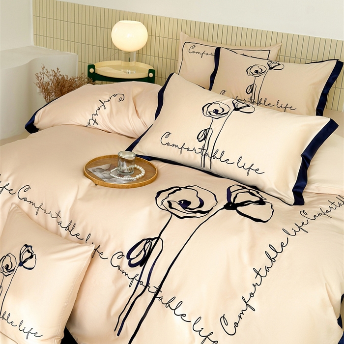 91家纺网 家纺一手货源 找家纺 波比可可 2026新款50s长绒棉纯棉全棉居家轻奢刺绣四件套 花卉